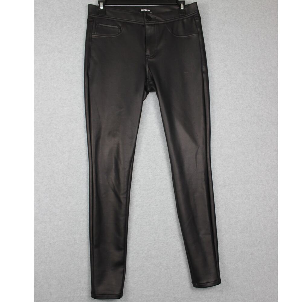 Express Womens Black Faux Leather High Rise Straight Ankle Pant Size
